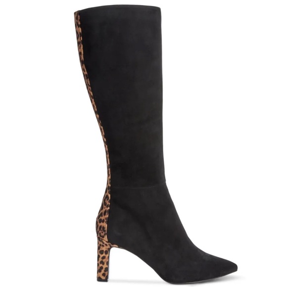 NEW Alfani Tadashi Suede Cheetah fur Knee-High Step 'N Flex Boots - Picture 1 of 5